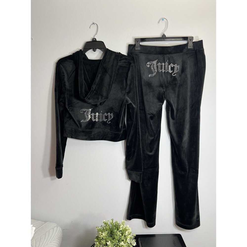 NWT JUICY COUTURE Velour Bling Tracksuit Hoodie/Pants Black Size M L XL